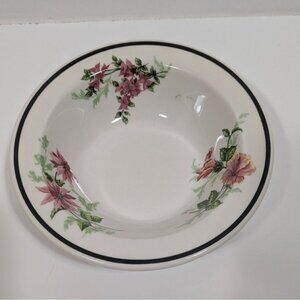 Syracuse China Floral Hibiscus Soup Bowl 6.5" White USA Ceramic Dishware Vintage